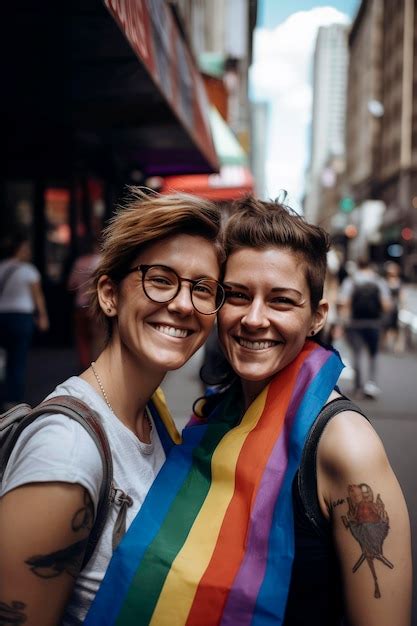 premium photo generative ai illustration of portrait of two lesbian women in love happy in the