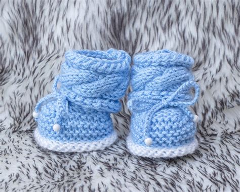 Hand Knit Baby Boy Booties Knitted Baby Booties Blue Baby Etsy