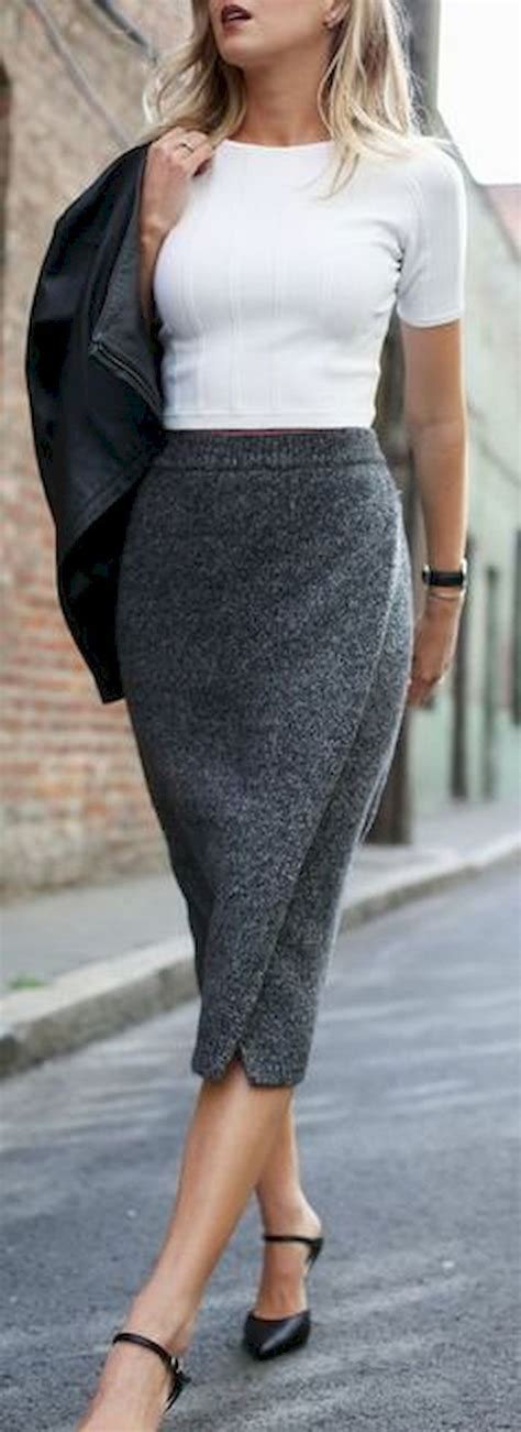 grey pencil skirt outfit winter on stylevore