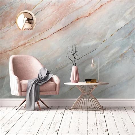 Abstract Grey Pink Marble Style Wall Paper Wall Art 3d Etsy Marble