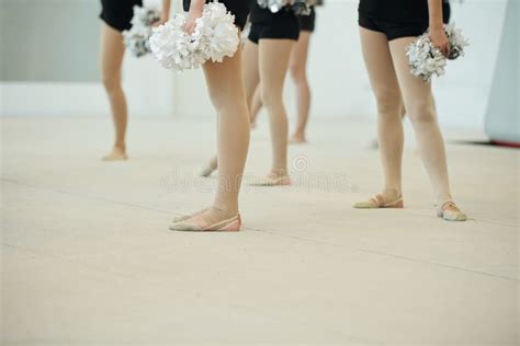 Girls With Cheerleading Pompoms In Gym Stock Photo Image Of Shoe Performer