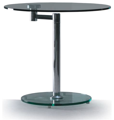 MODERN GLASS AND CHROME ROUND SWIVEL SIDE TABLE ANZIO