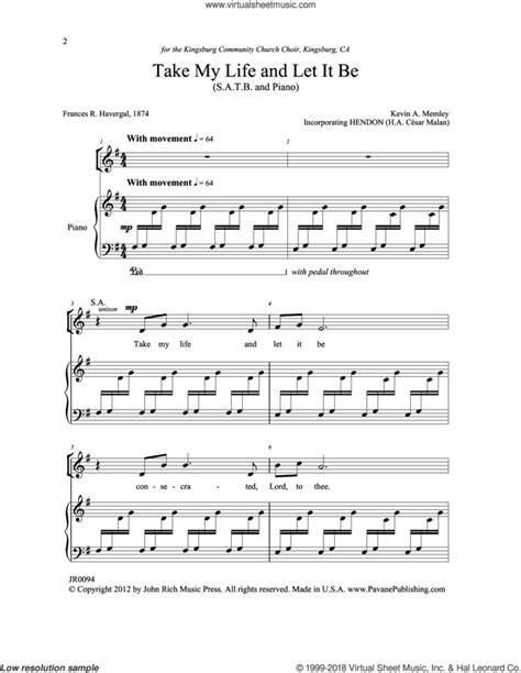 Take My Life And Let It Be Sheet Music For Choir Satb Soprano Alto Tenor Bass