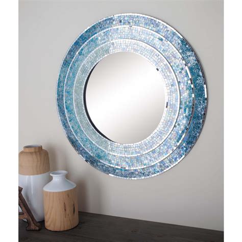 Litton Lane 30 In Modern Wood Blue Mosaic Framed Wall Mirror 67974