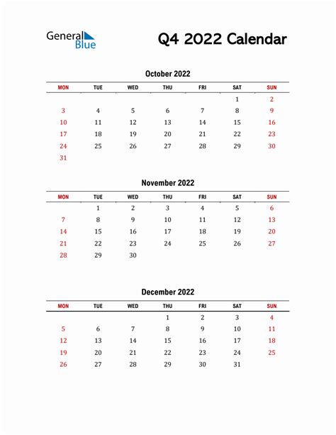 Q4 2022 Calendar Template In Pdf Excel And Word