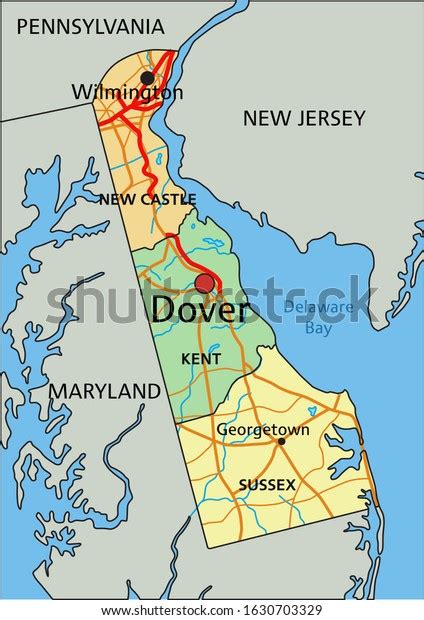 Delaware Highly Detailed Editable Political Map Stock Vector Royalty