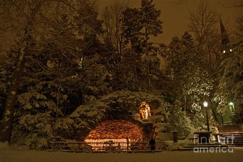 Winter Night Prayer At Notre Dame Grotto Photograph By John C Stephens