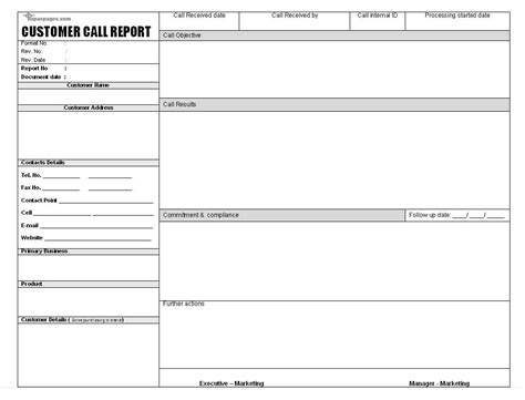 Sales Call Report Templates Word Excel Fomats Regarding Customer