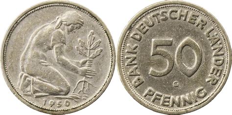 Aug, 20:05 mesz 6t 23std. 50 Pfennig 1950 G Deutschland - Bundesrepublik Bank ...