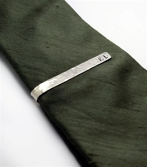 Hammered Personalized Tie Bar Tie Clip Sterling Silver Hand Stamped