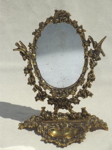 vintage gilt brass mirror vanity stand, ornate fairy tale ... Standing no mounting wall mount light wood tone medium wood tone black blue bronze brown clear copper gold/brass gray green multicolored orange pink purple red silver white yellow gray.