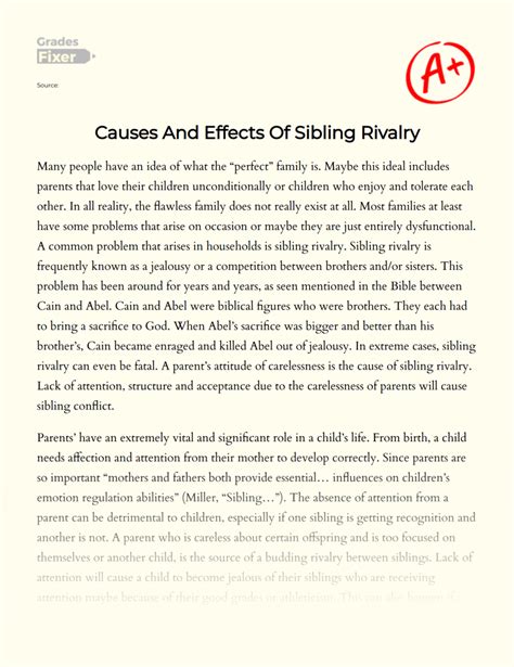 Causes And Effects Of Sibling Rivalry Essay Example 1382 Words