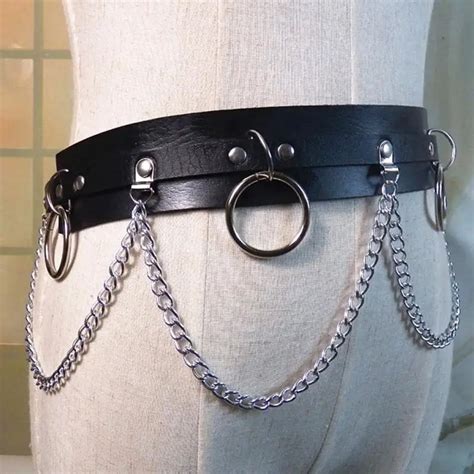 Buy Faux Leather Belt Metal Chain Ring Punk All Match Waist Strap Personalized