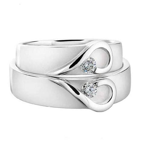 His And Hers White Gold Heart Wedding Bands By Diamond Affair
