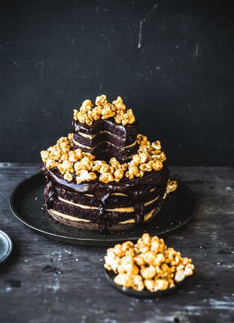 Double Chocolate Peanut Butter Layer Cake With Caramel Popcorn Izy