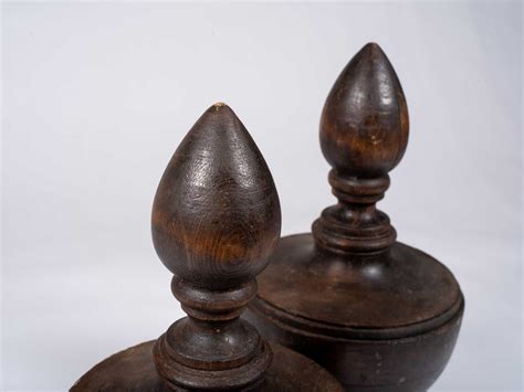 Pair of Urn Shaped Pine Finials in Old Finish