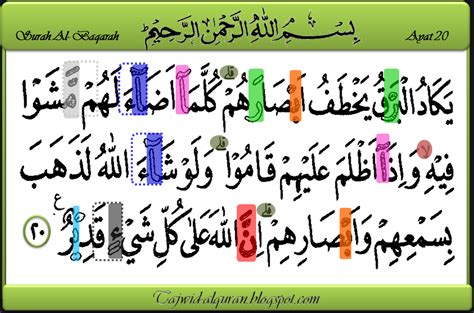 This surah deals with a number of issues related to beliefs, history, law and morality. mari belajar tajwid alquran: Surah Al- Baqarah ayat 20