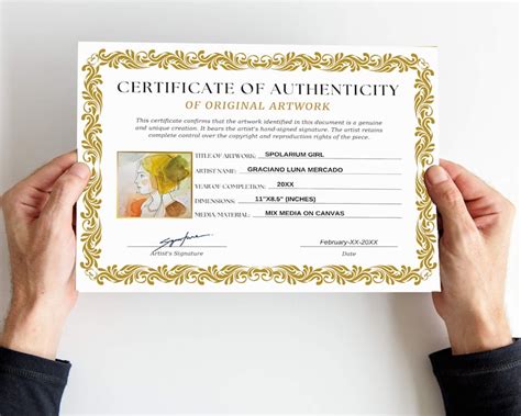 Certificate Of Authenticity For Artwork Editable Certificate Etsy