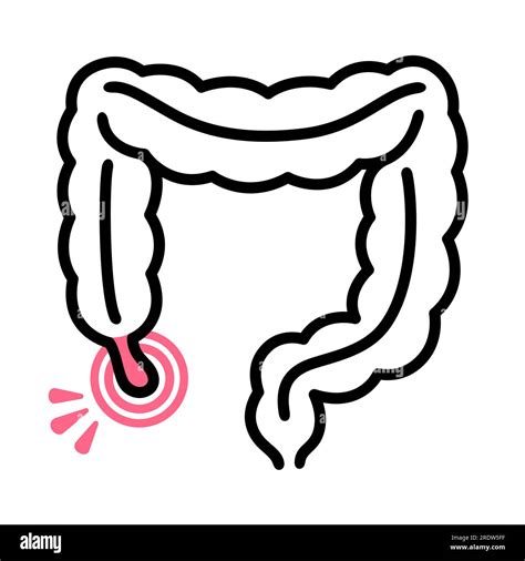 Appendicitis Line Icon Human Colon With Inflamed Appendix Drawing