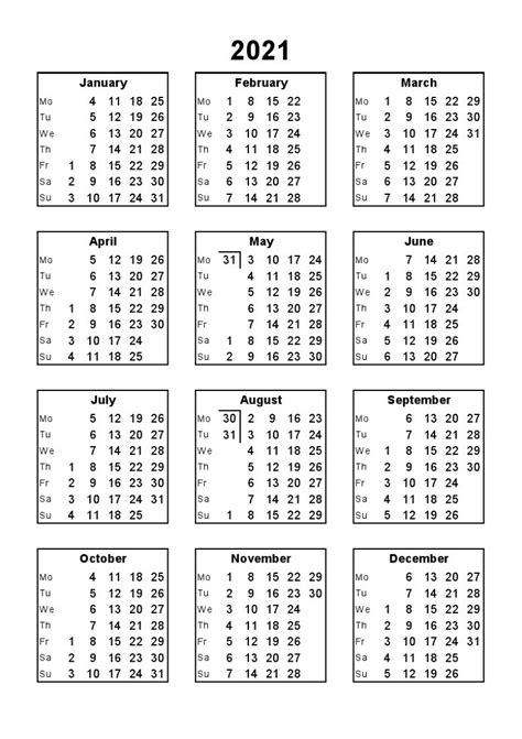 12 Month Printable 2021 Calendar Printable World Holiday