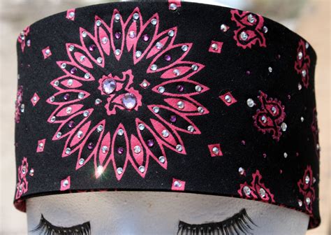 Pink And Black Western Paisley Print Crystal Bandana Bling By
