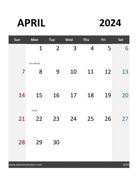 Blank 2024 April Calendar Monthly Calendar