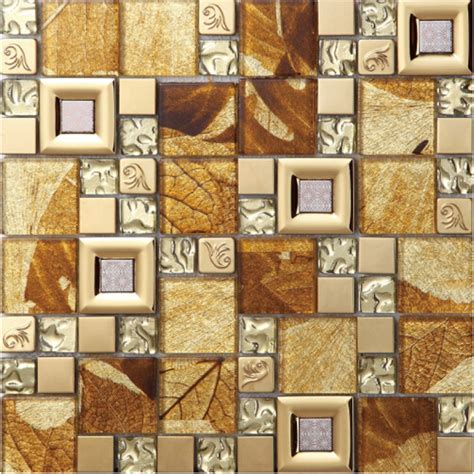 Brown Crystal Glass Mosaice Tile Coating Metal Tile 304 Stainless Steel Free Shipping Wall