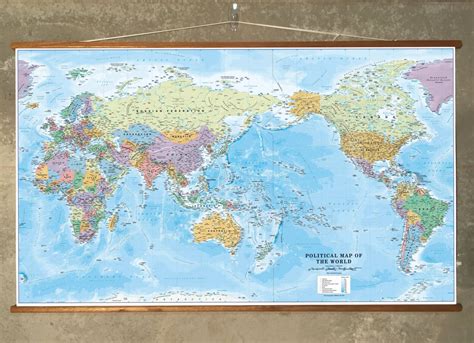 World Supermap On Canvas 1400 X 840mm Pacific Centred