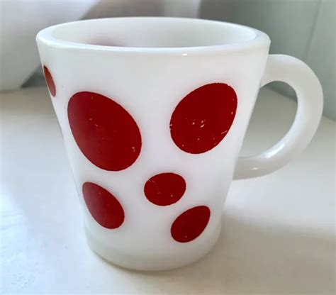 HAZEL ATLAS MUG RED DOT Cup Vintage Milk Glass 1950s Polka Dots 42 00
