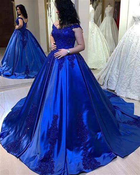 Royal Blue Lace Ball Gown Women Formal Wedding Party Gowns Evening Wea Siaoryne