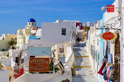 The Main Street With Shops In Oia Santorini Greece Editorial Photo