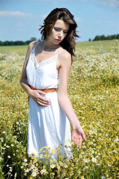 Girl Surrounded By Meadows With Flowers Stock Photo Image Of Girl