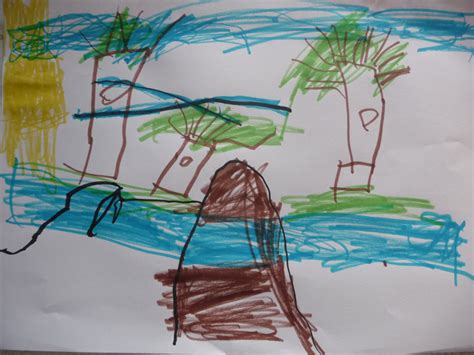 Dibujo del paisaje de un niño del paisaje que tiene frente ...