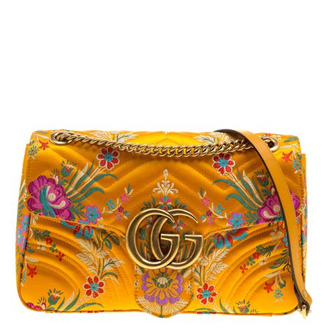 Gucci Yellow Floral Print Satin Gg Marmont Shoulder Bag Gucci The Luxury Closet