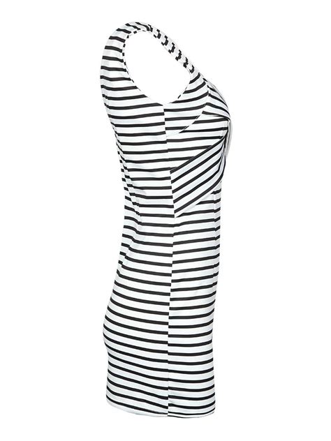Sexy Halter Sleeveless Striped V Neck Package Hip Dress Us1332 Sold Out