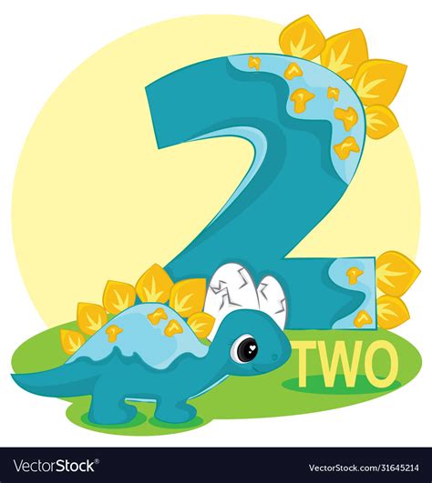 Cartoon Numbers With Dinosaur Number Two Vector Image