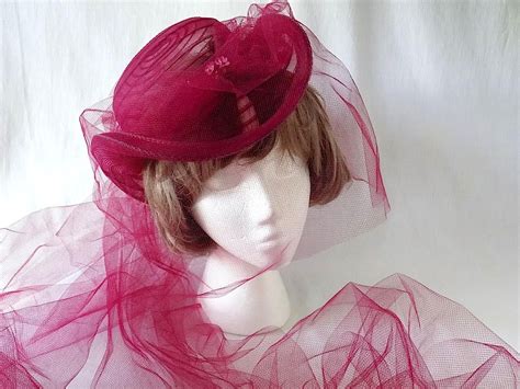 Vintage Bridesmaid Hat With Yards Of Tulle In Plum By Eyespygoods On