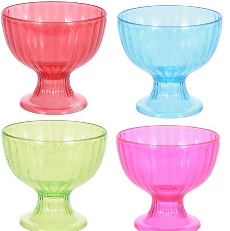set of 4 bright coloured ice cream dish bowl sundae dishes in plastic koop ice cream dishes