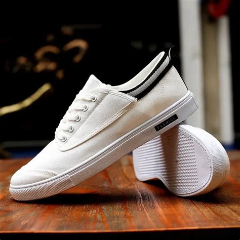 New Men White Canvas Shoes Sneakers Breathable Low Lace Up Flat Casual