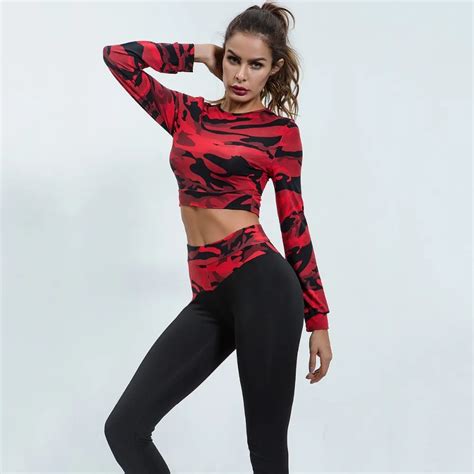 peneran red jogging suit woman sport suit dry fit top legging kit female gym fitness suit 2018