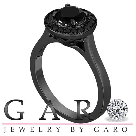 Fancy Black Diamond Engagement Ring 14k Vintage Style Black Gold 100