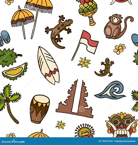 Bali Icons Vector Seamless Pattern Stock Vector Illustration Of