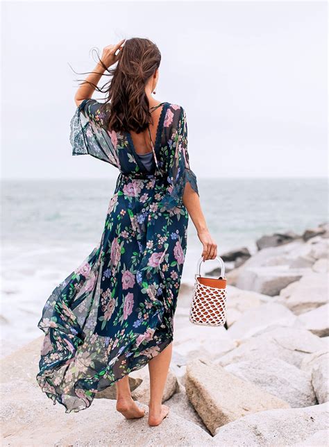 Sydne Style Wears Johnny Was Floral Maxi Dress For Beach Vacation