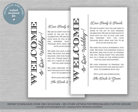 Wedding Welcome Letter For Hotel Welcome Bags Welcome Notes Etsy