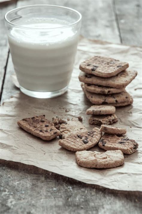 Stack Of Chocolate Chip Cookie And Glass Of Milk Stock Image Image Of Milk Chocolate 34574681