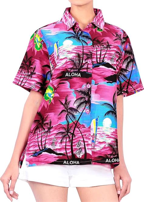 La Leela Damen Bluse Hawaiihemd L Ssige Tropisch Druck Kurzarm Strand Hemden Urlaub Regular Fit