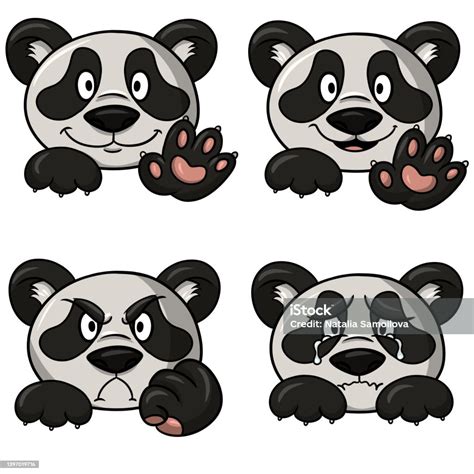 Un Ensemble De Pandas De Dessin Animé Mignons Avec Des Émotions Et Des