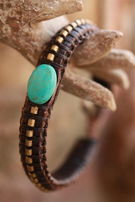 Leren Ibiza Armband Met Turkoois Leather Jewelry Leather Bracelet