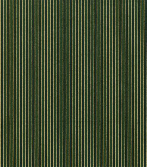 Holiday Cotton Fabric Metallic Gold Stripe On Green Holiday Fabric