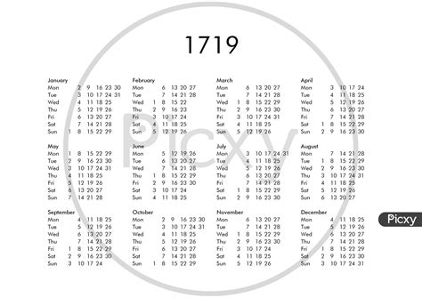 Image Of Calendar Of Year 1719 Jw217034 Picxy